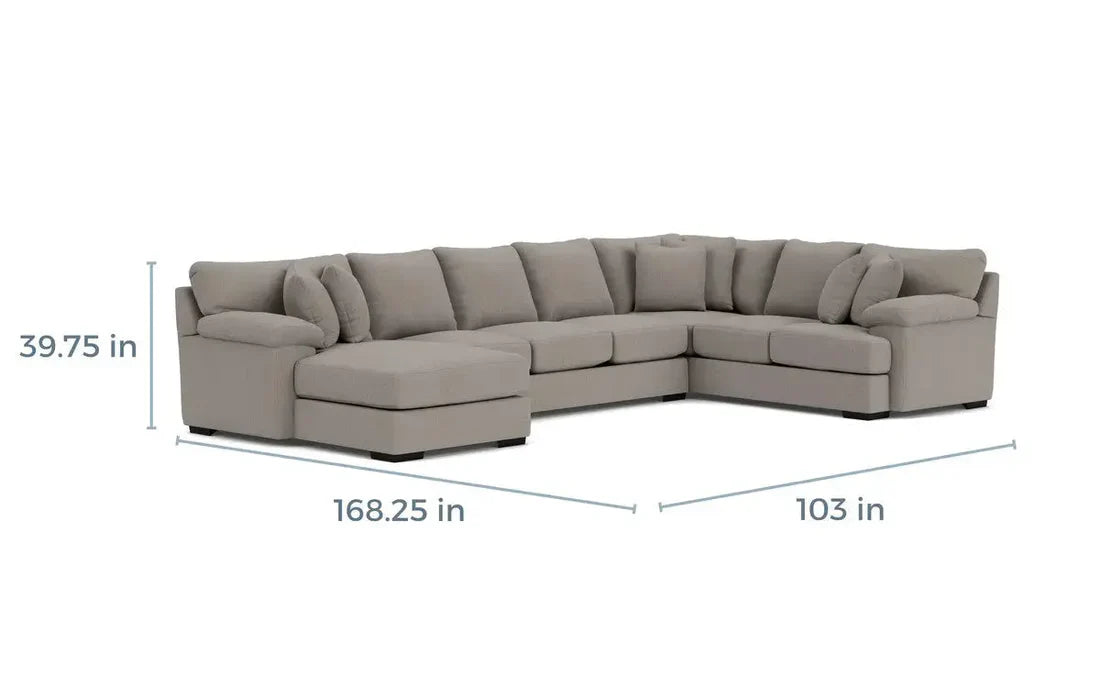 Bermuda Tux Sofa Chaise Sectional In Victory Sterling, Left Facing