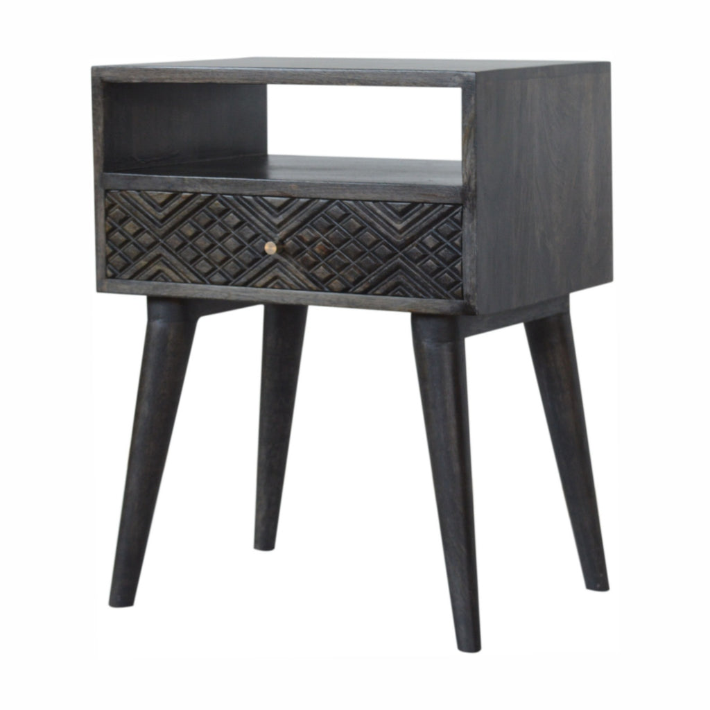 Ash Black Carved Drawer Nightstand