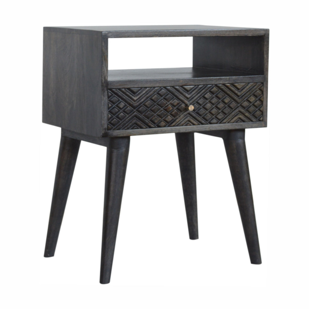 Ash Black Carved Drawer Nightstand