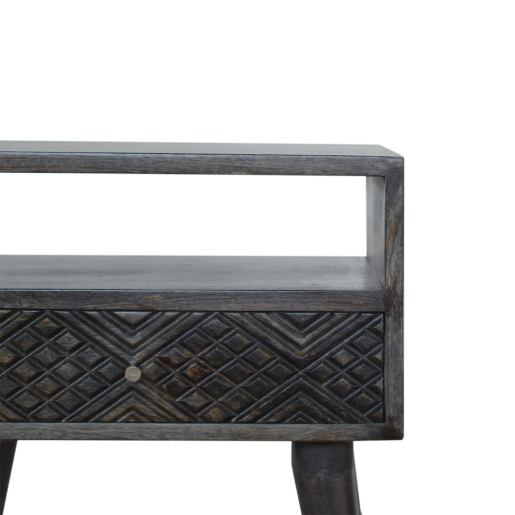 Ash Black Carved Drawer Nightstand