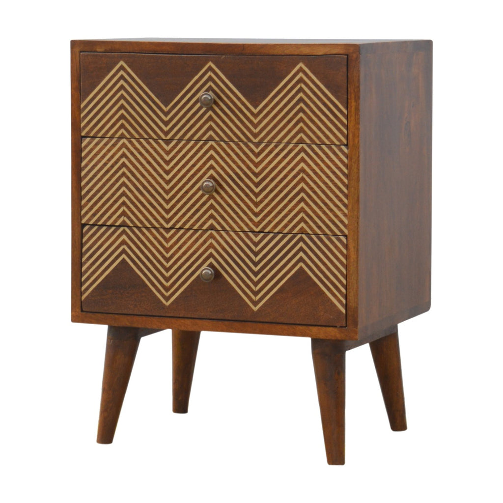 3 Drawer Brass Chevron Nightstand