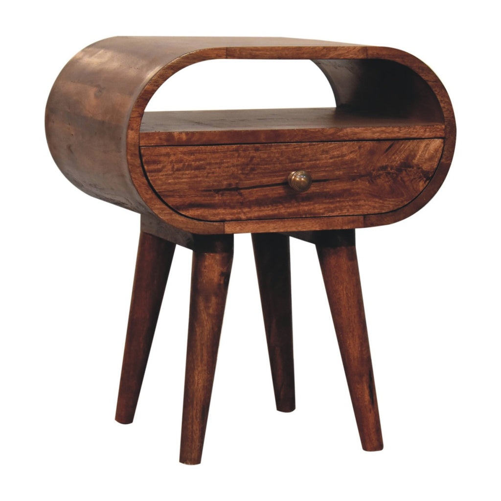 Honey Caramel Circular Bedside with Open Slot