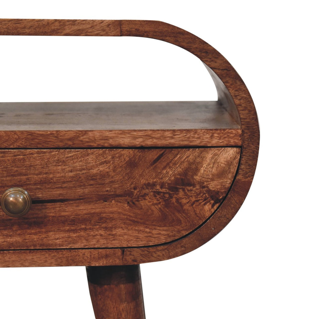 Honey Caramel Circular Bedside with Open Slot