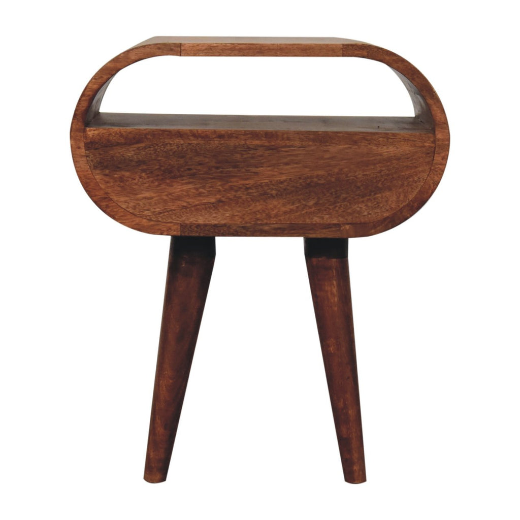 Honey Caramel Circular Bedside with Open Slot