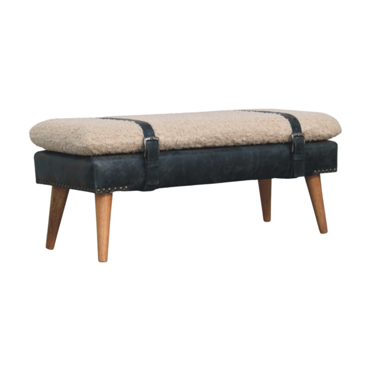 Boucle x Olive Green Leather Bench