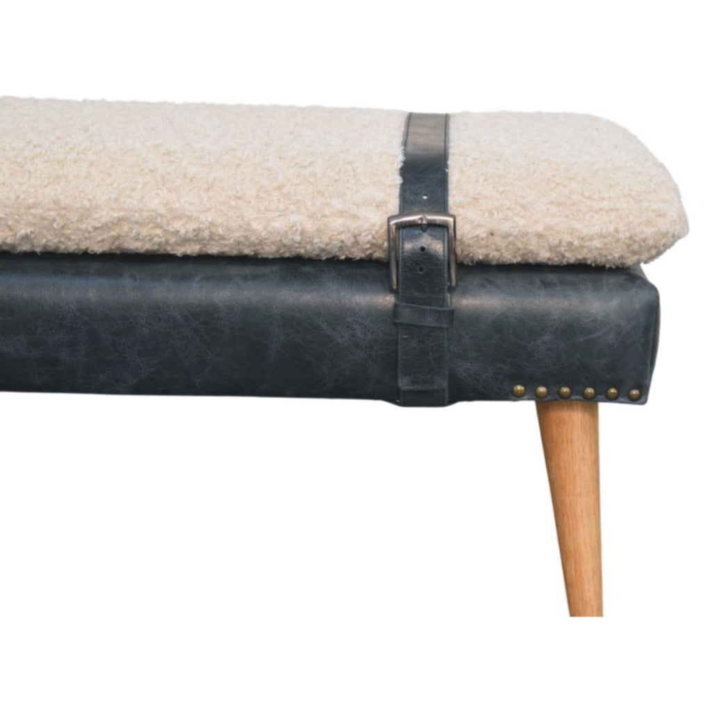Boucle x Olive Green Leather Bench