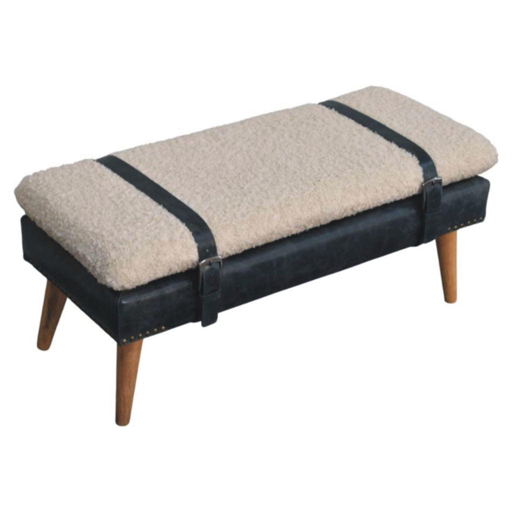 Boucle x Olive Green Leather Bench