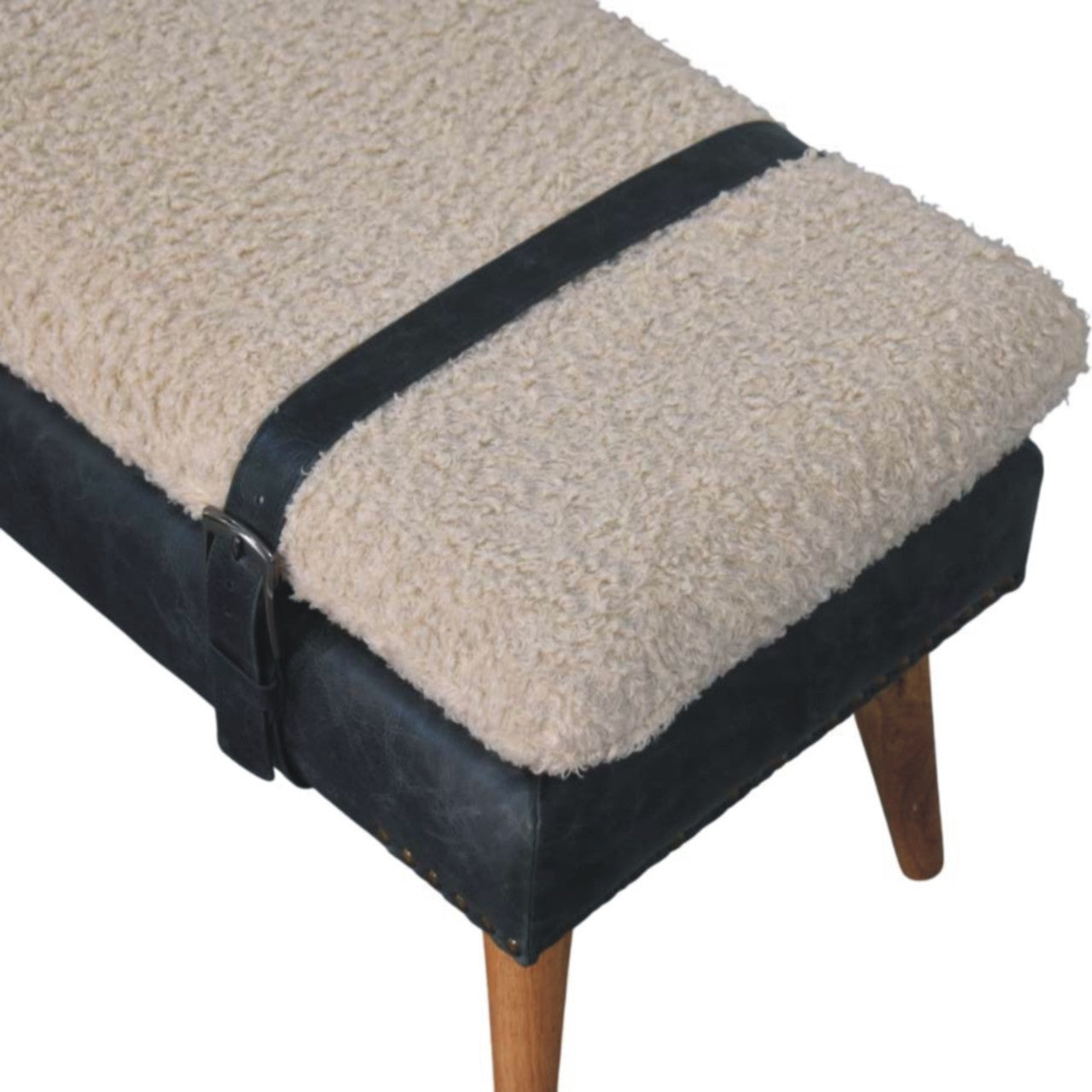 Boucle x Olive Green Leather Bench