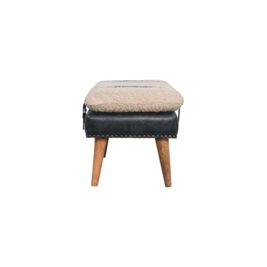 Boucle x Olive Green Leather Bench