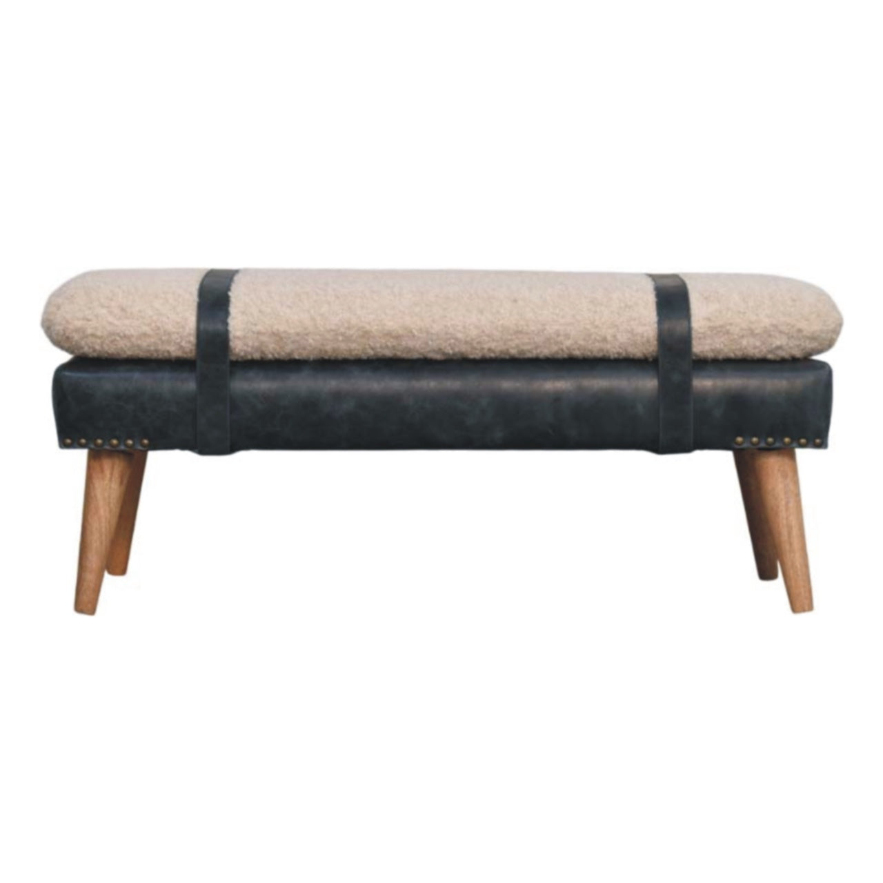Boucle x Olive Green Leather Bench