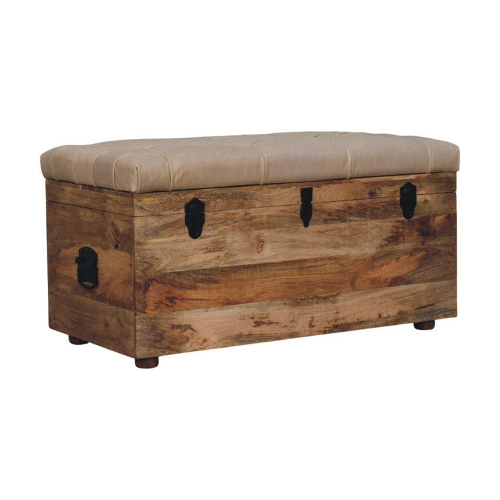 Beige Buffalo hide leather Storage Trunk
