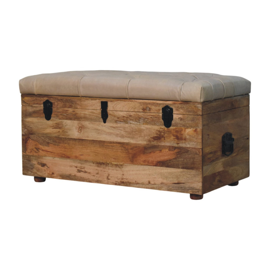 Beige Buffalo hide leather Storage Trunk