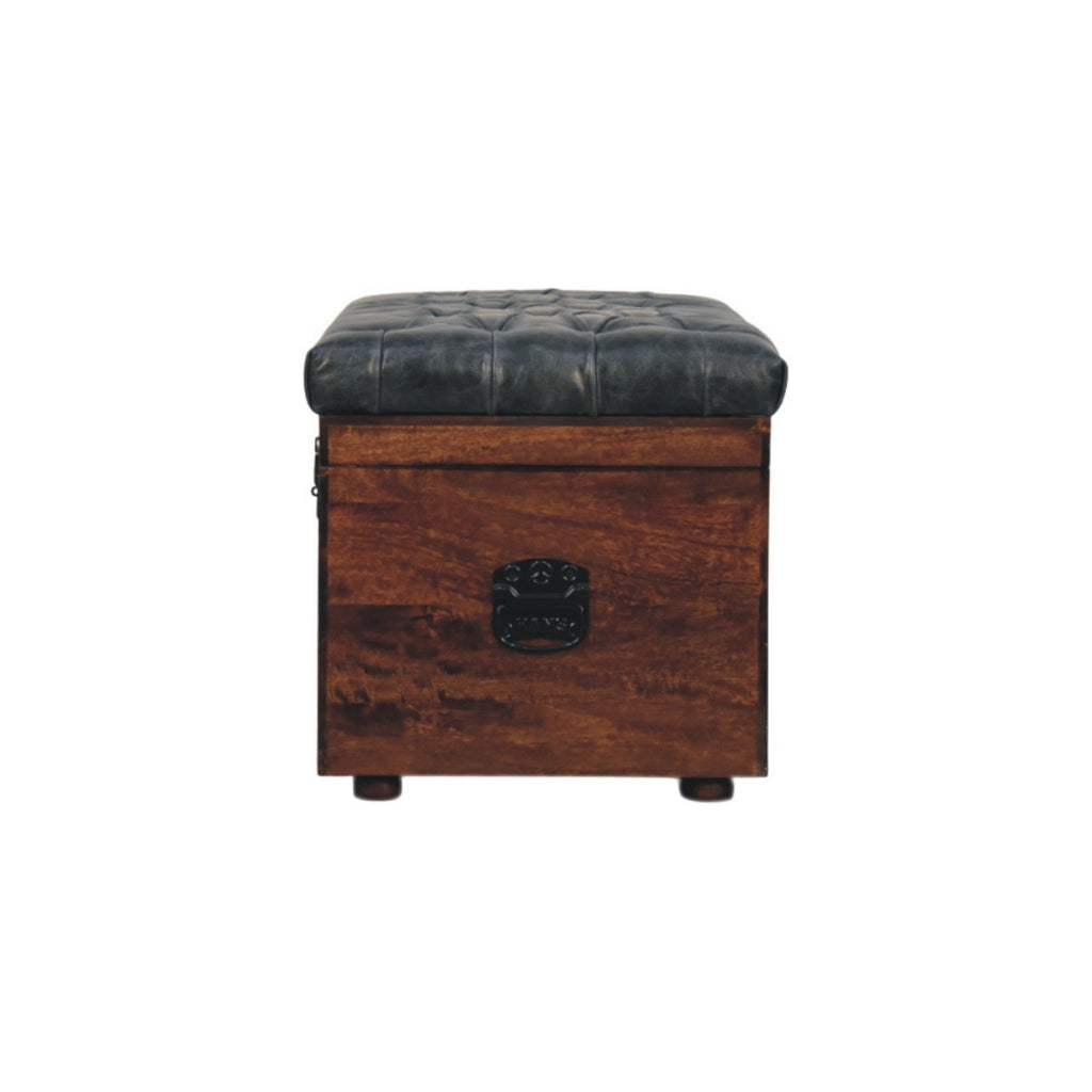 Black Buffalo hide leather Storage Trunk