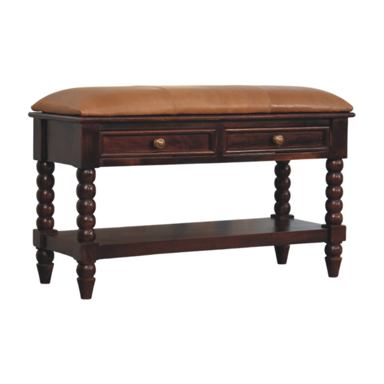 Spindle Winewood Leather Bench