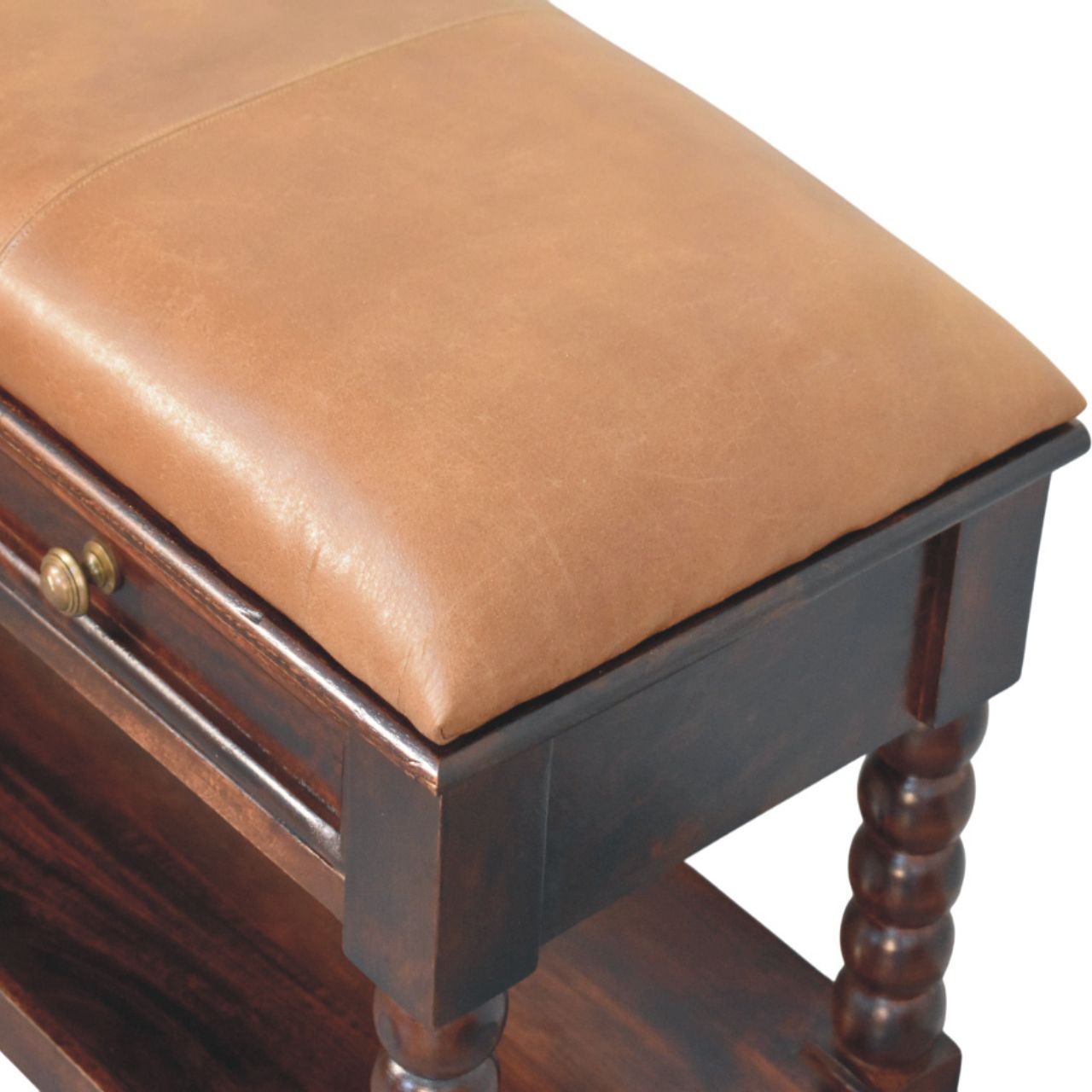 Spindle Winewood Leather Bench