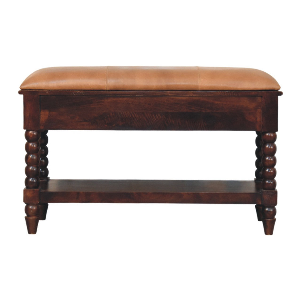 Spindle Winewood Leather Bench