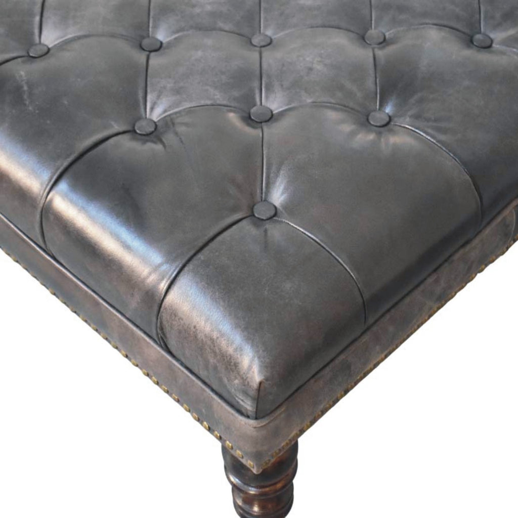 Black Leather Upholstered Ottoman