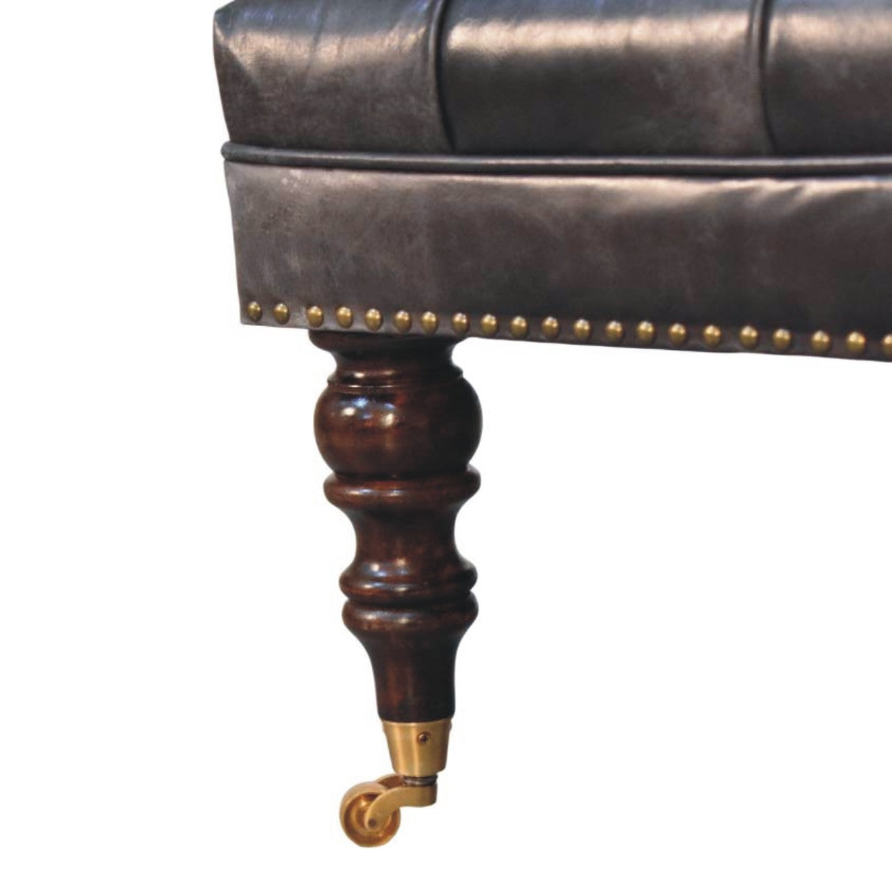 Black Leather Upholstered Ottoman