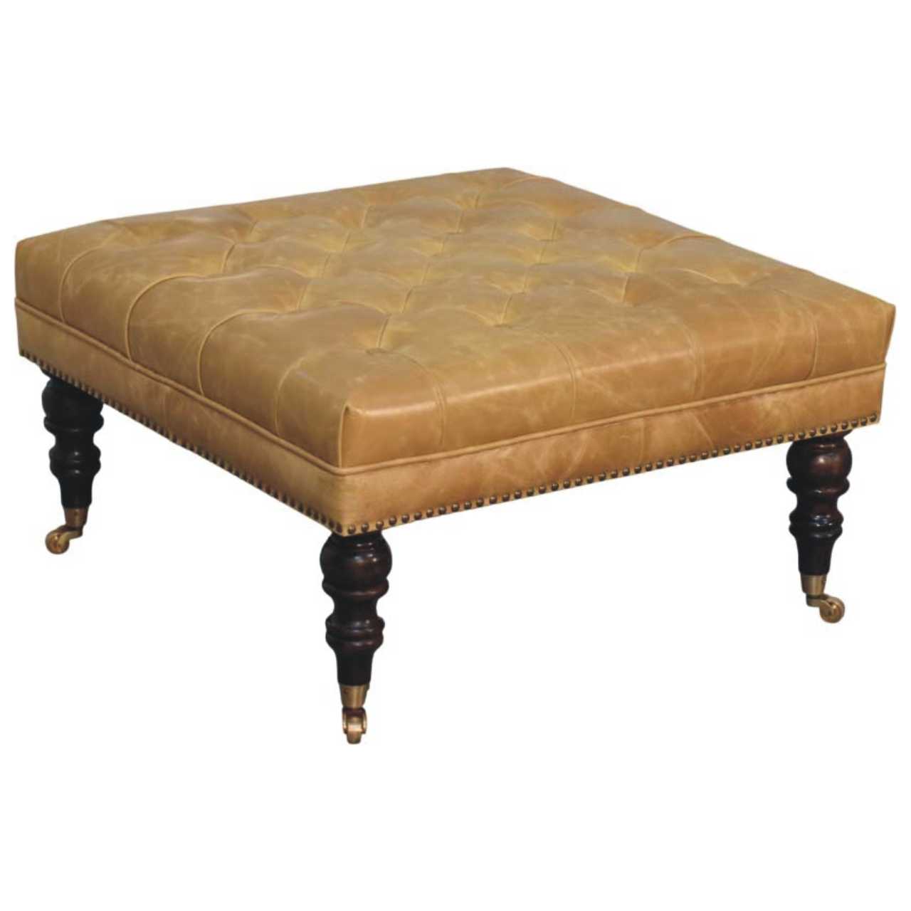 Tan Leather Upholstered Ottoman