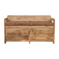Oakish Storage Bench with Brown Leather Seat