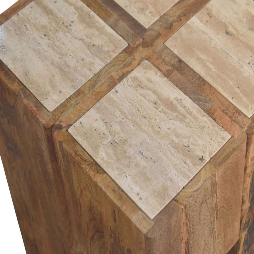 Travertine Top Block Side Table