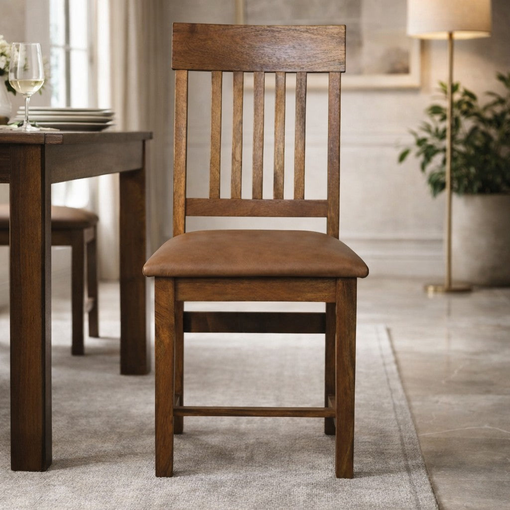 Leather Slatted Dining Chair (Set of 2)