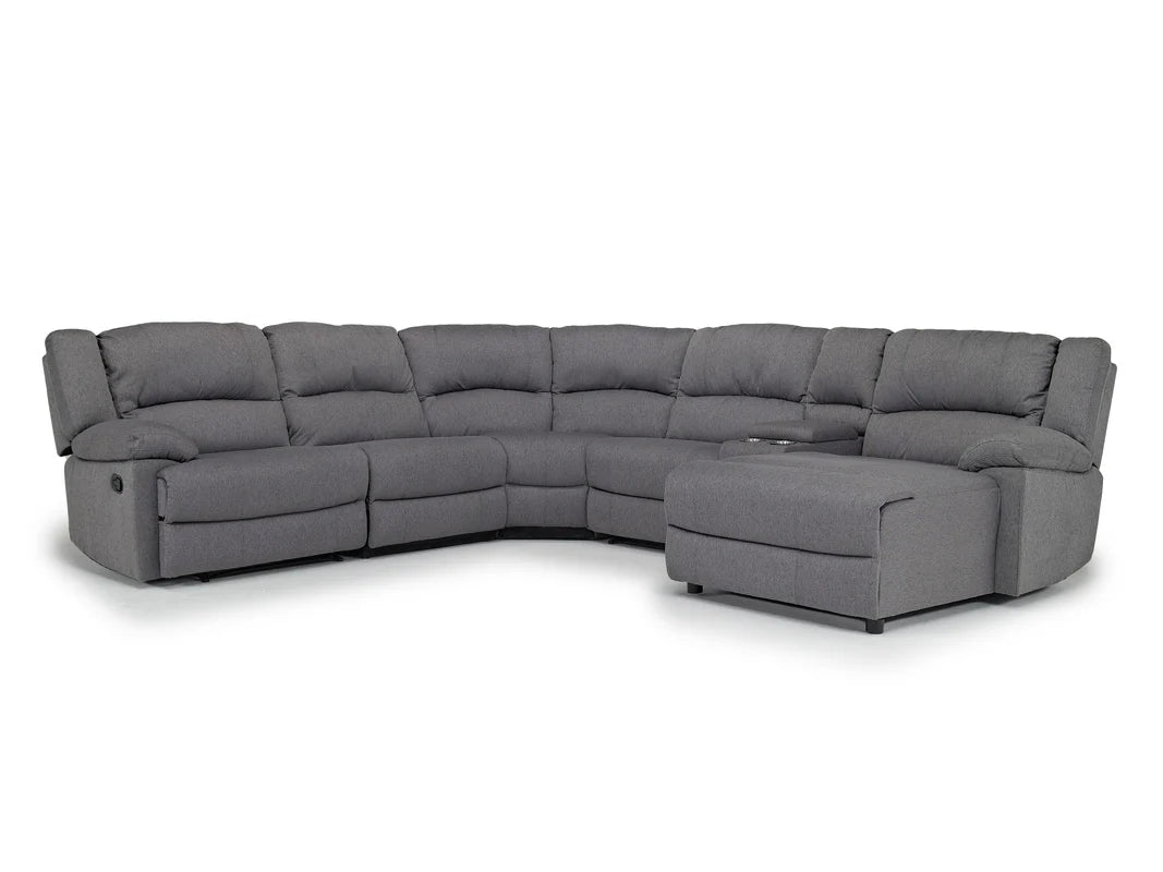 Sylas 6 Piece Reclining Chaise Sectional With Armless Recliner In Gray
