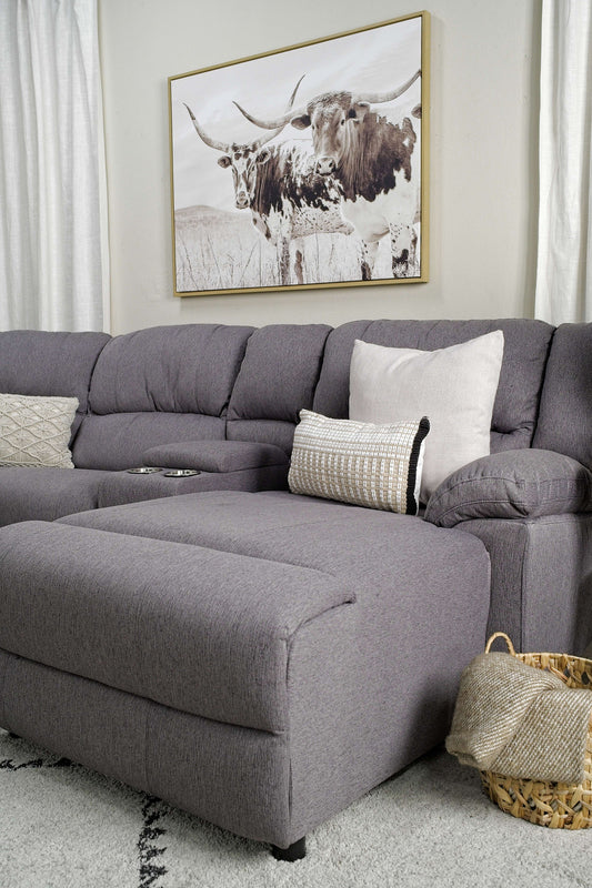 Sylas 6 Piece Reclining Chaise Sectional With Armless Recliner In Gray