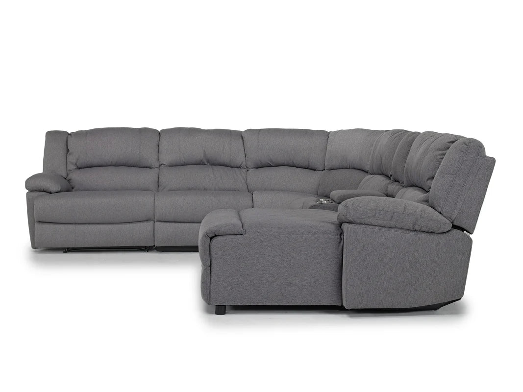 Sylas 6 Piece Reclining Chaise Sectional With Armless Recliner In Gray