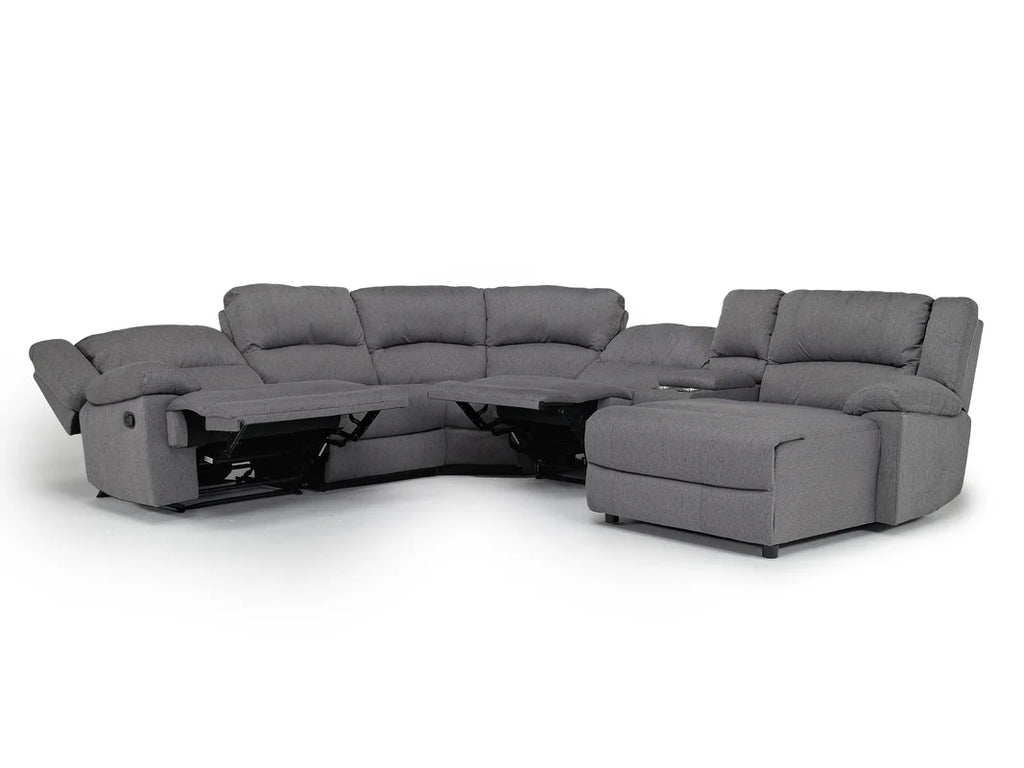 Sylas 6 Piece Reclining Chaise Sectional With Armless Recliner In Gray