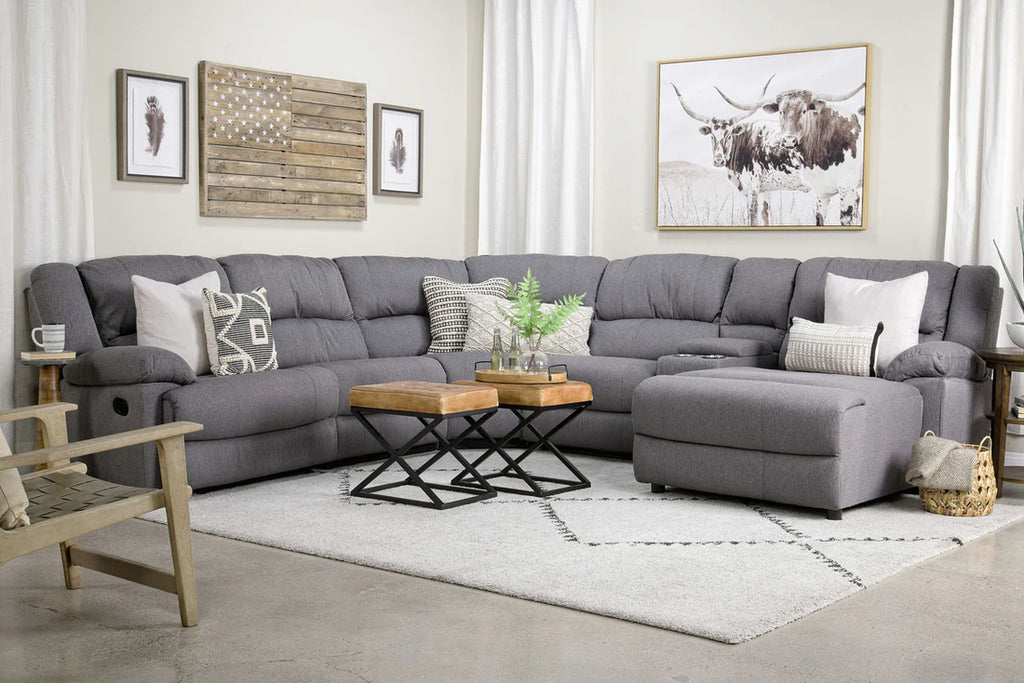 Sylas 6 Piece Reclining Chaise Sectional With Armless Recliner In Gray