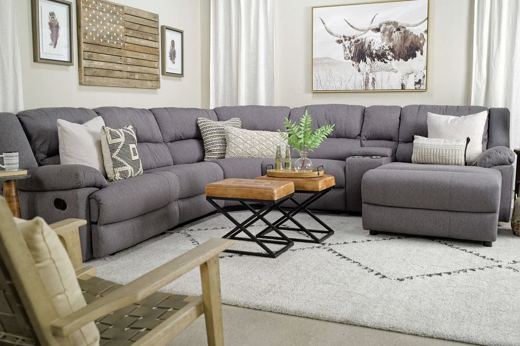 Sylas 6 Piece Reclining Chaise Sectional With Armless Recliner In Gray
