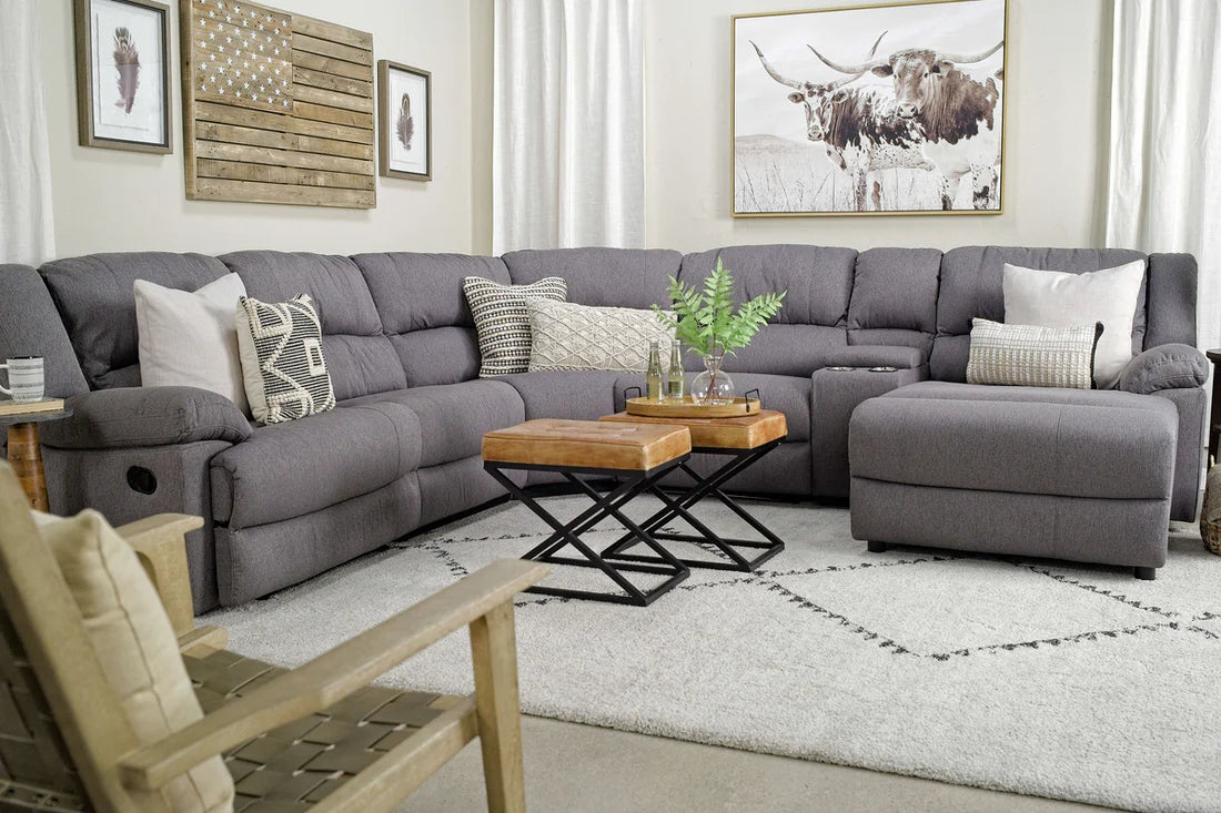 Sylas 6 Piece Reclining Chaise Sectional With Armless Recliner In Gray
