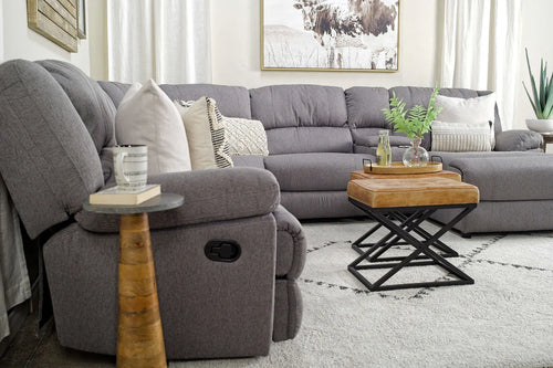 Sylas 6 Piece Reclining Chaise Sectional With Armless Recliner In Gray
